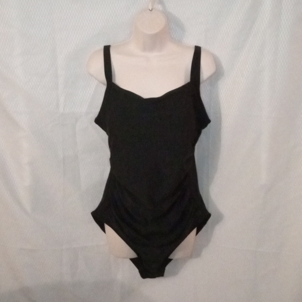 Women's 1 Piece Swimsuit, US 18, Black,  square neck, adjustable strip, …